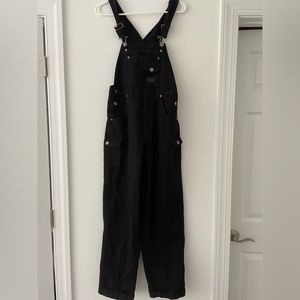 90s Revolt Black Baggy Straight Leg Twill Canvas Overalls